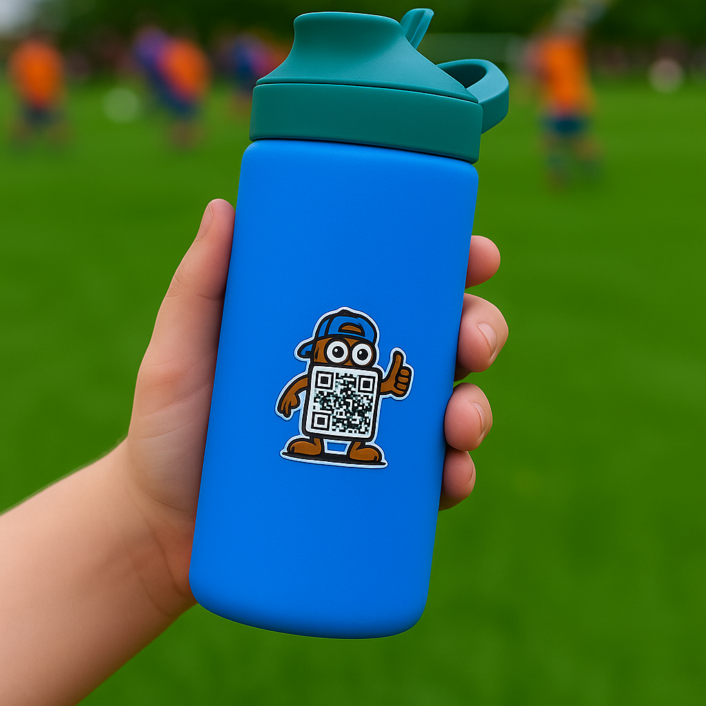 QR Code Sticker on Water Bottle